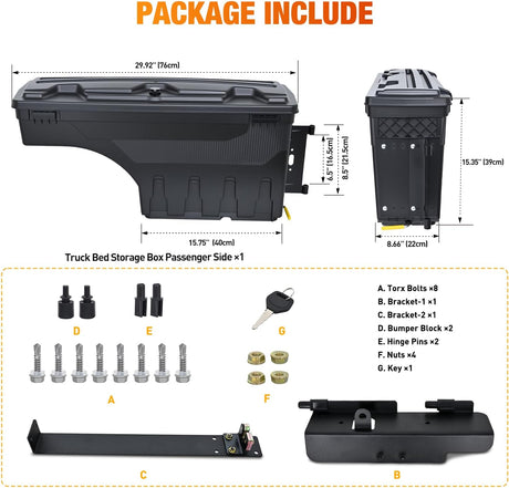 Truck Bed Tool Box Right Passenger Side Truck Tool Box Fit for Ford F-150 1999-2014 ABS Swing Case Truck Bed Storage Box with Lockable Lid Waterproof Wheel Well Toolbox Black