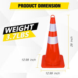 28 inch Traffic Safety Cones, 4  Pack Durable PVC Orange Cones with Reflective Collars for Road Safety, Parking, Construction Work, Sports Training