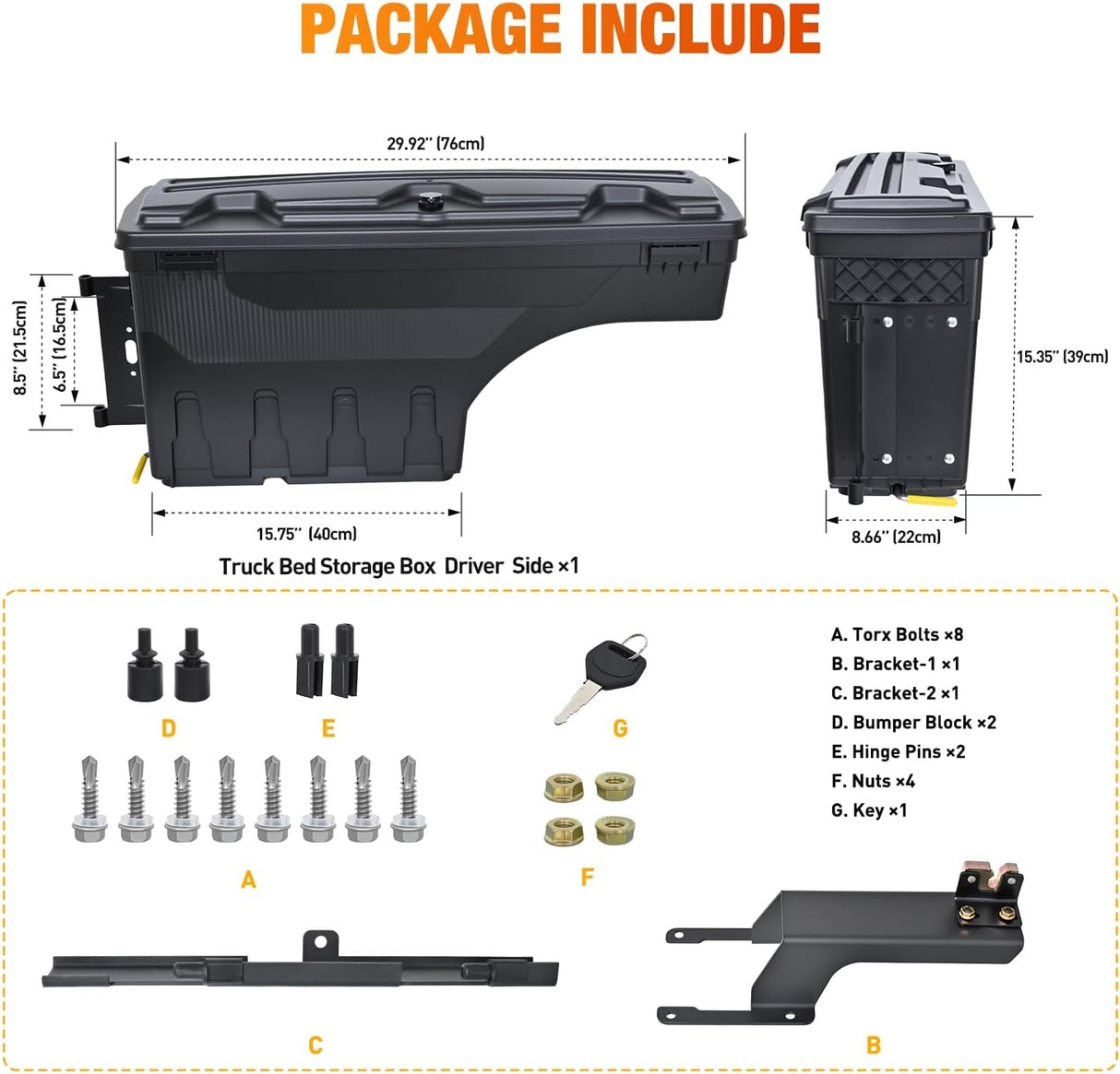 Truck Bed Tool Box Left Drivers Side Truck Tool Box Fit for Ford F-150 2015-2021 ABS Swing Case Truck Bed Storage Box with Lockable Lid Waterproof Wheel Well Toolbox Black