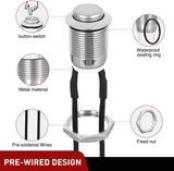 12mm Momentary Push Button Switch 6PCS with Pre Wired Harness 12V Waterproof Stainless Steel Small Round Power Push Button Switches 2 Pin for Car Automotive Truck Boat Marine Off-Road Vehicle
