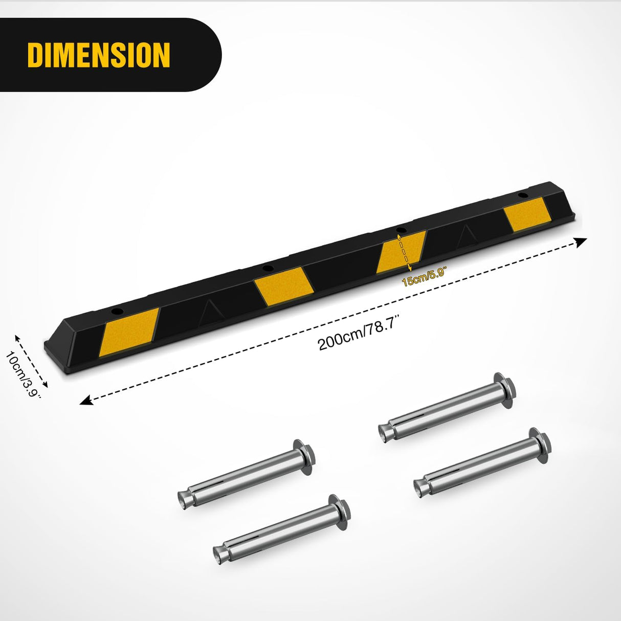 79 Inch Heavy Duty Rubber Parking Curb, Extra-Long Driveway Garage Parking Stopper Block Aid for Large Vehicles, Trucks, and SUVs