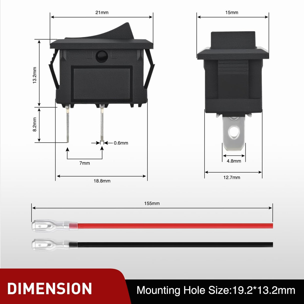 10PCS Mini ON/Off Rocker Switch 2 Pin SPST 12V 20A 125V 10A Toggle Switch Kit with 20PCS Wires KCD1 T125 for Car Truck Boat Marine Off-Road RV Household Appliance