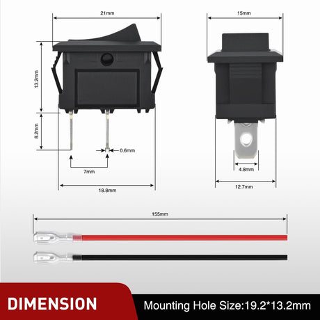 10PCS Mini ON/Off Rocker Switch 2 Pin SPST 12V 20A 125V 10A Toggle Switch Kit with 20PCS Wires KCD1 T125 for Car Truck Boat Marine Off-Road RV Household Appliance