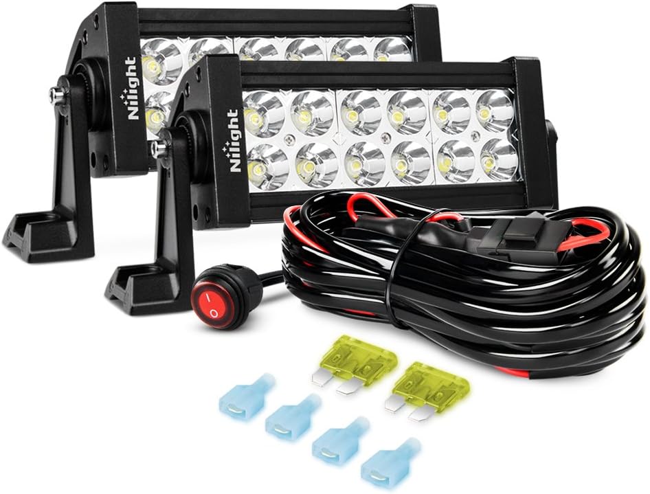 7Inch 36W Spot LED Light Bar Led Off Road Driving Lights Fog Lamps and 1PC 16AWG Wiring Harness Kit- 2 Leads