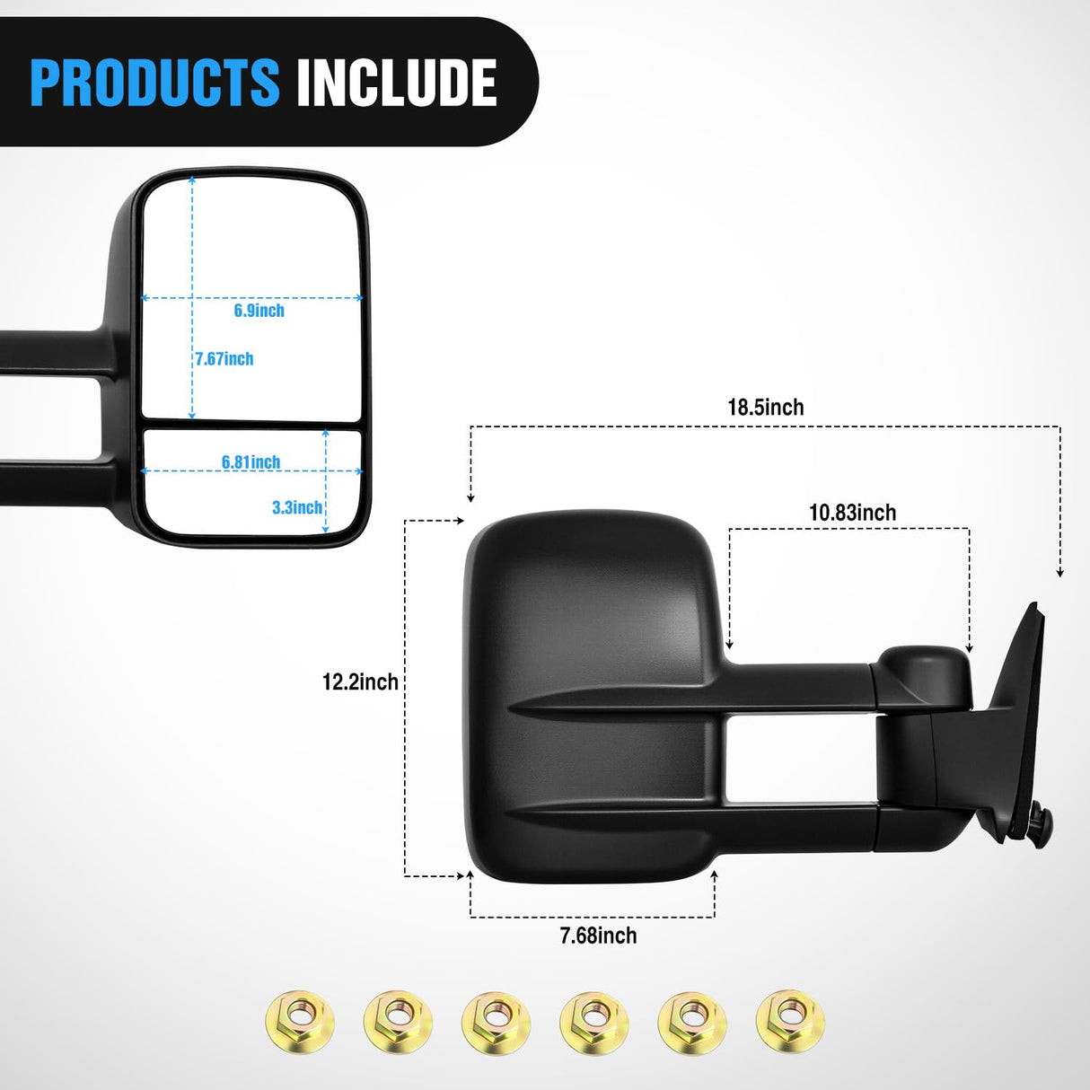 Towing Mirrors Manual Adjusted Flat Convex Glass Telescoping Folding Compatible With 1999-2002 Chevy Silverado GMC Sierra 1500 2500 3500 Suburban Tahoe Avalanche Yukon