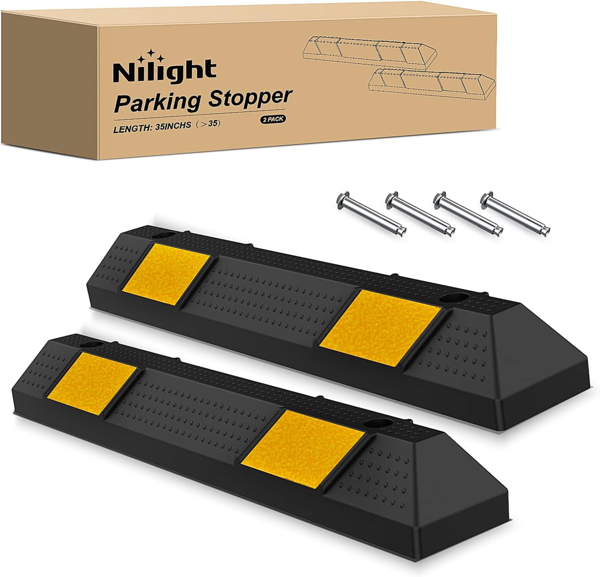 36 Inch Parking Curb - 2 Pack Heavy Duty Rubber Garage Driveway Wheel Parking Stopper Blocks for Cars, SUVs, and Trucks