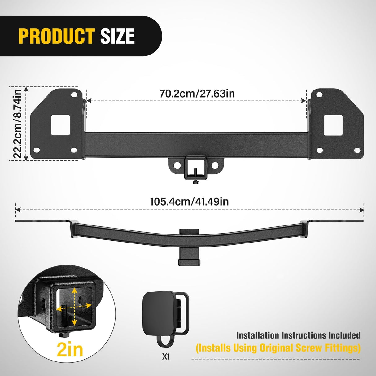 Class 3 Trailer Hitch 2 Inch Receiver Compatible with Tesla Model Y 2020-2026, Multi-Fit Hitch to Receive Ball Mount Cargo Carrier Bike Rack Tow Hook, Black Powder Coated