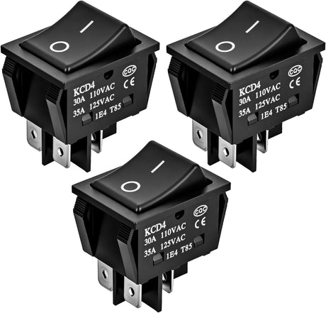 3PCS DPST Rocker Switches 12V 30A/110V 35A/125VAC 4 Pin 2 Position Switch ON Off Toggle Switch KCD4 for Car Automotive Truck Boat Marine Off-Road Vehicle