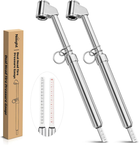 Dual Head Tire Pressure Gauge Heavy Duty Truck Air Chuck Range 10-150PSI 1-10Bar Tire Pressure Checker Straight-On Tire Air Gauge Extended Tube for Semi Truck, RV, Car, Motorcycle