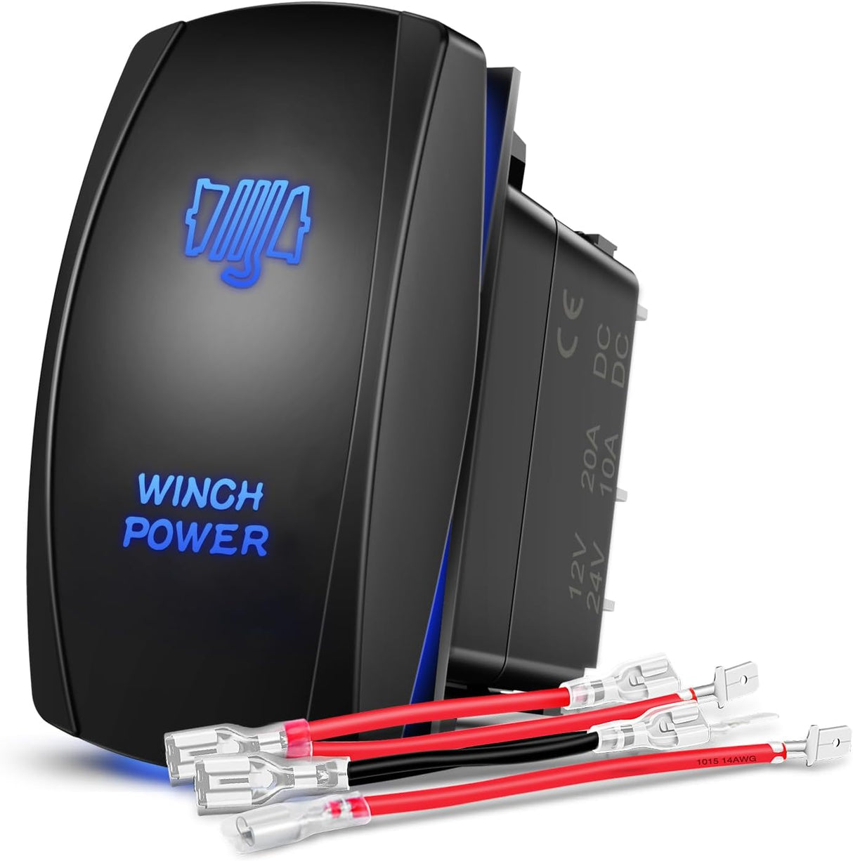 Winch Power Rocker Switch Led Light Bar 5 Pin Laser On Off SPST Switches 20A/12V 10A/24V Blue with Jumper Wires Set for Cars Trucks Boats ATVs UTVs RVs