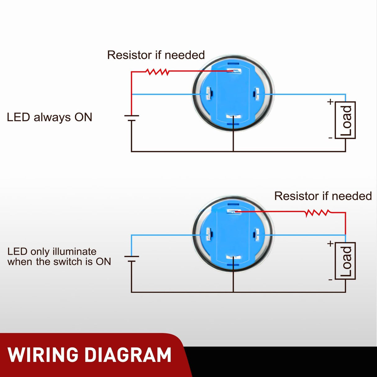 12mm Latching Push Button Switch 6pcs LED Blue Waterproof Small Round Power Button Switches with Pre-Wiring Socket for Car Truck Boat Marine RV Vehicle