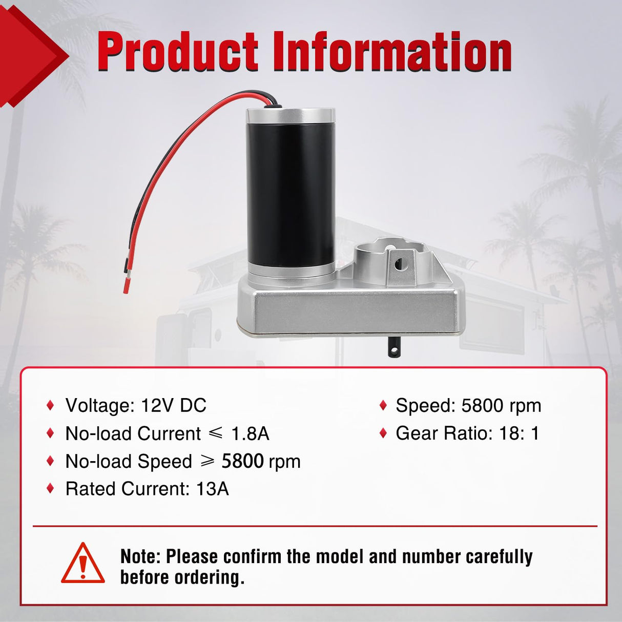 132682 RV Slide Out Motor Replacement for Lippert Tuson 18:1 | Compatible with Tuson Actuators Lippert Through Frame Slide-Out System 18:1 Gear Ratio for Travel Trailer Camper