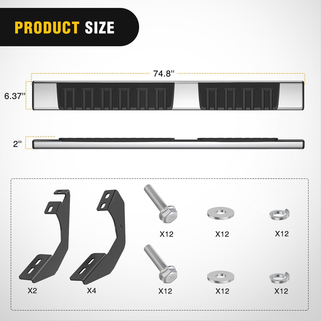 Running Boards for Toyota Tacoma 2005-2023 Double Cab | for 2 Full-Size Door & 2 Half-Size Door 6 Inch Side Step Nerf Bars Stainless Steel