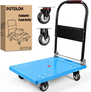 Platform Cart 330 lbs Heavy Duty Push Cart Dolly with 4-Inch TPR Wheels 27.6 x 19.7 Inch PP Deck Flatbed Cart Platform Truck for Home Garage Warehouse Use Black