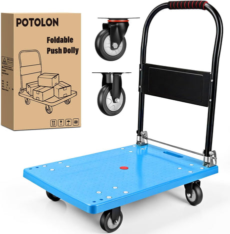 Platform Cart 330 lbs Heavy Duty Push Cart Dolly with 4-Inch TPR Wheels 27.6 x 19.7 Inch PP Deck Flatbed Cart Platform Truck for Home Garage Warehouse Use Black