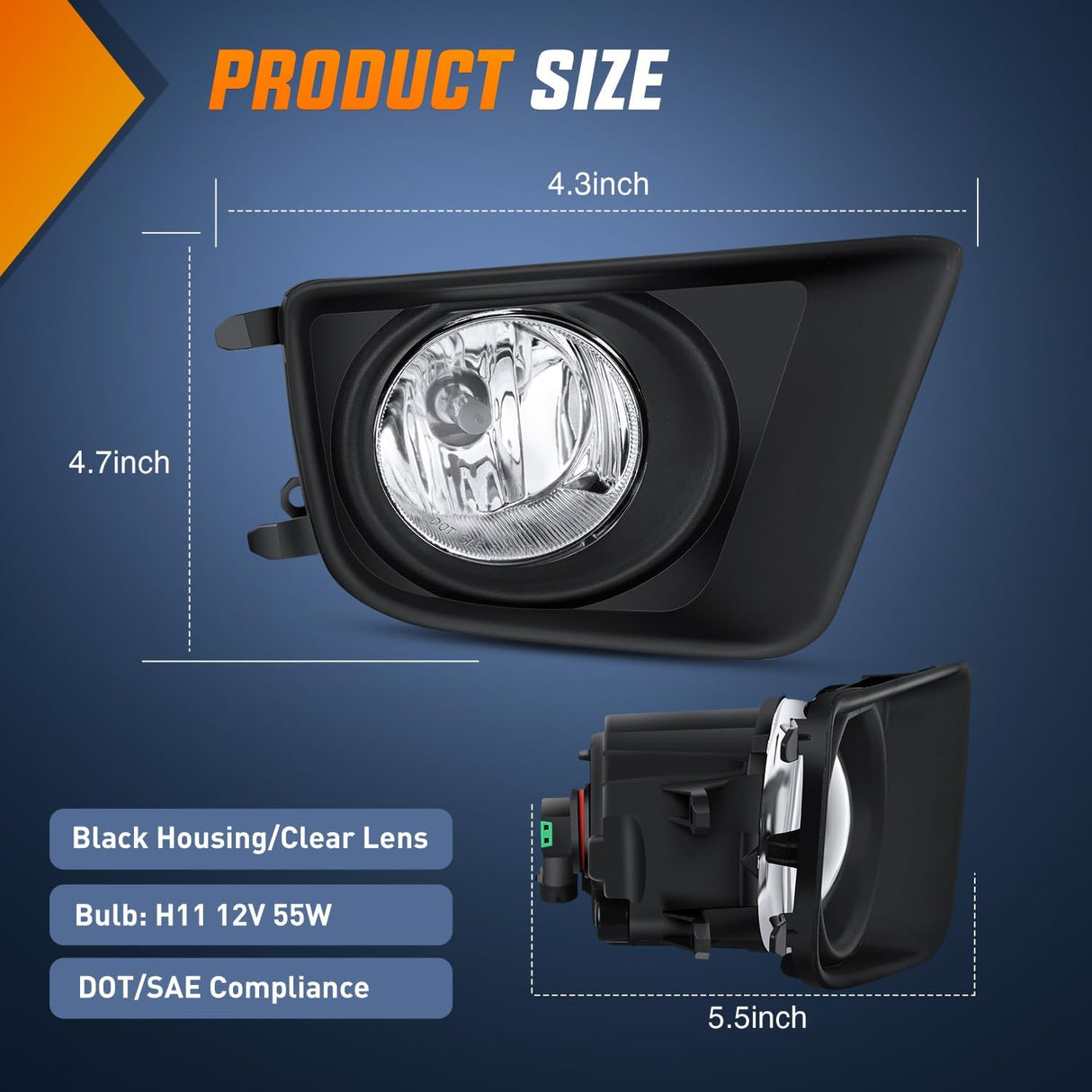 Fog Lights Assembly Compatible with 2012 2013 2014 2015 Toyota Tacoma Clear Lens Driver and Passenger Side H11 12V 55W Bulbs