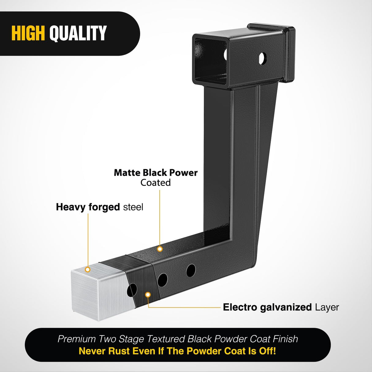 Trailer Hitch Extension Riser for 2 Inch Receiver with 10 Inch Rise Drop with Bolt Nut Clip 10,000 lbs Capacity Adjustable Extend 4.7 Inch 6.7 Inch 8.6 Inch Length Black Coated for Class I-VI Receivers