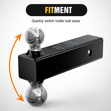 Multi-Ball Trailer Hitch Ball Mount, 2 & 2-5/16 Inch Balls, Dual Ball Mount fits 2-1/2-Inch Hitch Receiver, Chrome Plating
