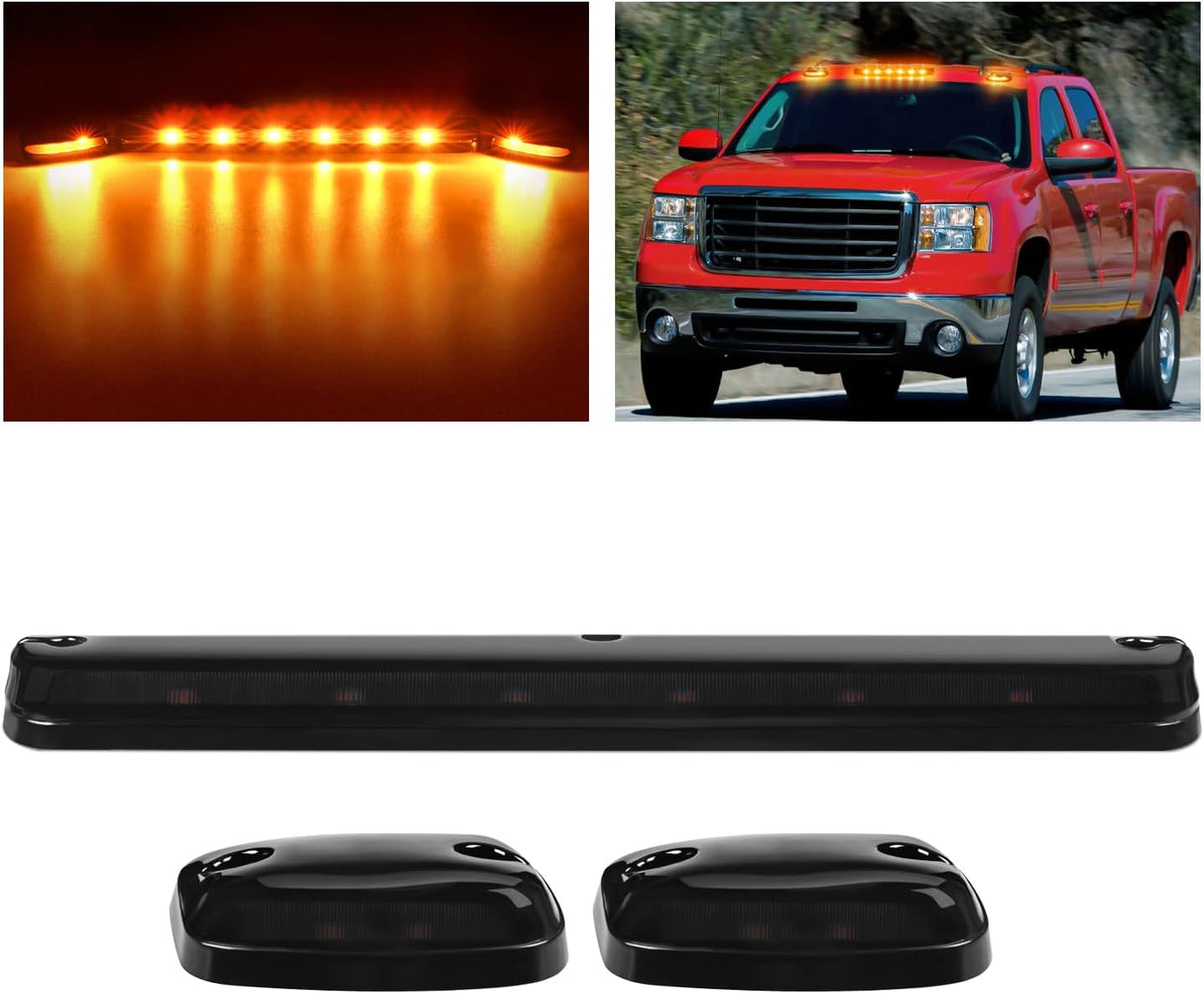 LED Cab Marker Lights 3 PCS Smoke Lens Amber Clearance Roof Running Light Compatible with 2007-2014 Silverado Sierra 1500 2500 3500 2500HD 3500HD