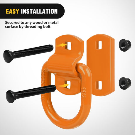 4 PCS D Ring Tie Down Anchor 1/2 Inch Heavy Duty Rings with Screws Bolts on Trailer Truck Bed Cargo 12000 Lbs Break Strength Hook Orange