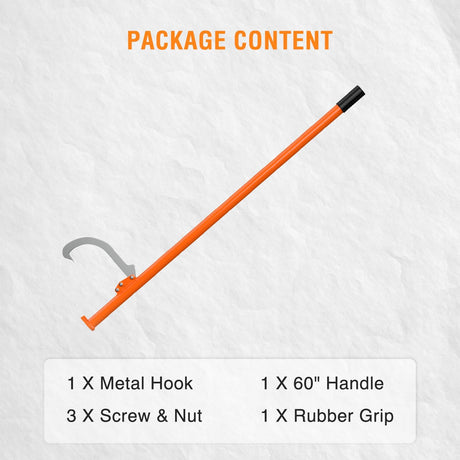 60 Inch Cant Hook for Log Roller Logging Tools with Adjustable Steel Cant Hooks & Rubber Grip Heavy Duty Timberjack Log Lifter Mover for Rolling, Raising, Turning Logs up to 32 Inch Diameter, Orange