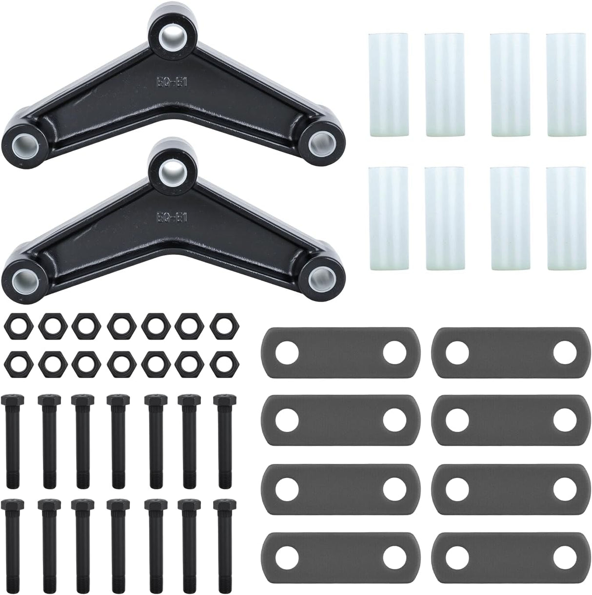 Trailer Axle Equalizer Shackle Kit Double Eye Springs Suspension | Fits 3500 to 5200 lbs Axles Dual Stage Anti Rust Coating includes Nylon Bushings Bolts Nuts Straps Repair Parts Black