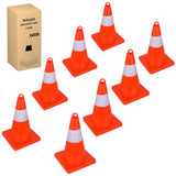18 inch Traffic Safety Cones, 8  Pack Durable PVC Orange Cones with Reflective Collars for Road Safety, Parking, Construction Work, Sports Training