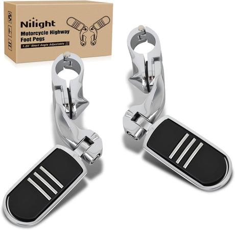 1.25 Inch Motorcycle Highway Pegs For Harley Davidson Touring Road King Street Glide Sportster Adjustable 360° Angled Foot Pegs P-Clamp Universal For 1-1/4 Inch Engine Guard Crash Bar Highway Footpegs