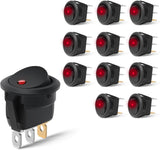 12PCS Round Rocker Switches 12V 24V 20A Red LED Toggle swtiches SPST 3 Pin 2 Position for Car Truck Vehicle Boat Marine Rocker On Off Control