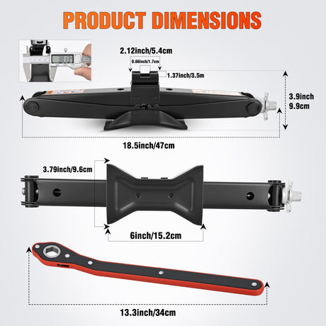 Scissor Jack for Car 2 Ton(4409 lbs), Heavy Duty Steel Scissor Lift Jack Car Kit with Ratchet Wrench for Sedan SUV MPV Tire Changing, 3.9 Inch-15.7 Inch Lifting Range Portable Small Jack Black
