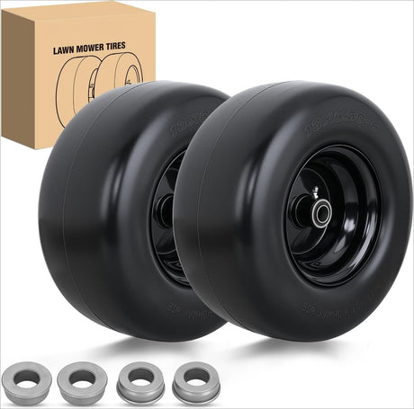 13x6.50-6 Solid Lawn Mower Tires, 13 Inch Flat-Free Polyurethane Tire with 3/4 Inch Axle Bore & 3.25 Inch Hub Length, Airless Replacement Wheels for Riding Lawn Mowers, 2 Pack