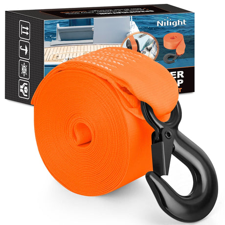 Nilight Boat Trailer Winch Strap 2 x 20Inch With Steel Hook 500 LBS Break Strength Winch Strap For Pontoon, Jet Ski, Fishing Boat