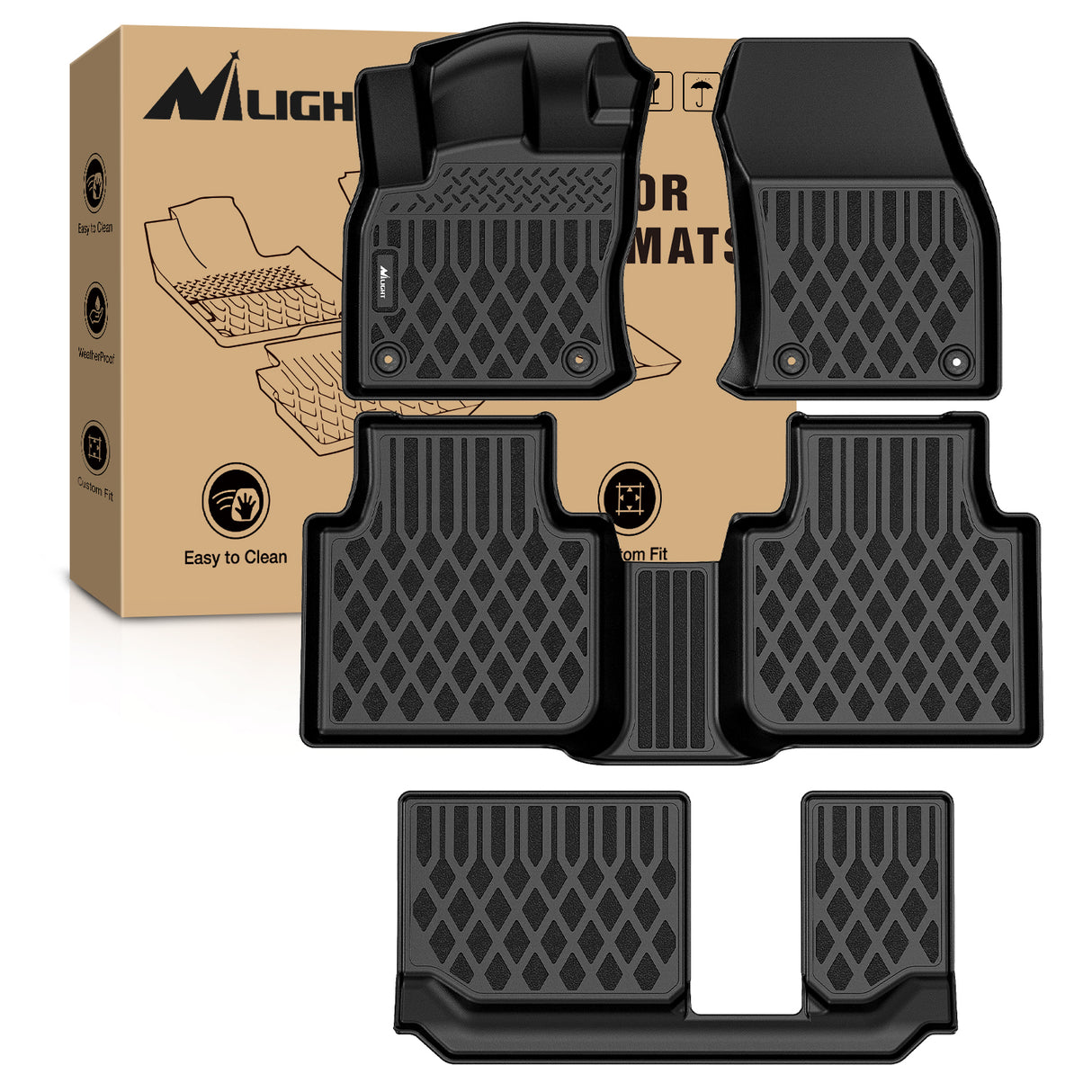 Floor Mat TPE Floor Mats for Volkswagen Tiguan 7 Seats 2018 2019 2020 2021 2022 2023 2024 All Weather Custom Fit Heavy Duty Floor Liners
