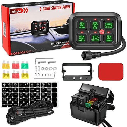 Accessories 6Gang Multifunction Green Rocker Switch Panel System