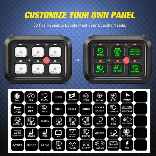 Accessories 6Gang Multifunction Green Rocker Switch Panel System
