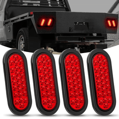 6 Inch Oval Red 24Leds Trailer Tail Lights 4Pcs
