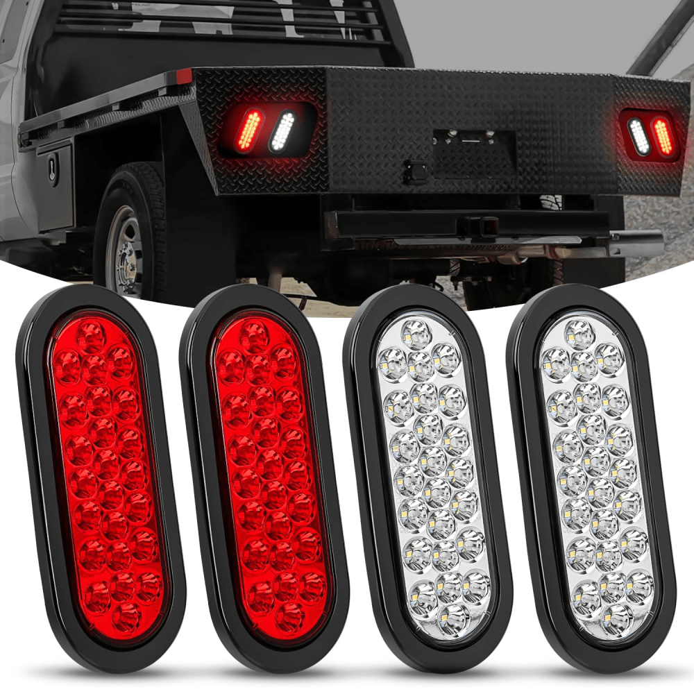 6" Oval White Red 24Leds Trailer Tail Lights 4Pcs Nilight