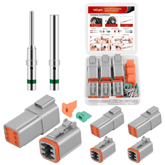 6 PIN DT Connector Kit 3 Sets Size 16 Solid Contacts Waterproof Male Female Terminal for 14-20 AWG DT Series Connector nilight