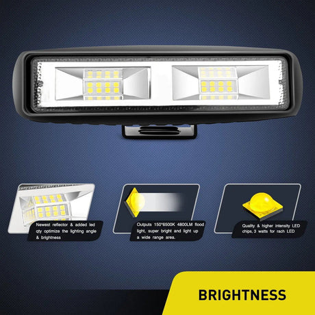 LED Light Bar 6" 48W 4800LM Flood Led Work Lights (Pair)