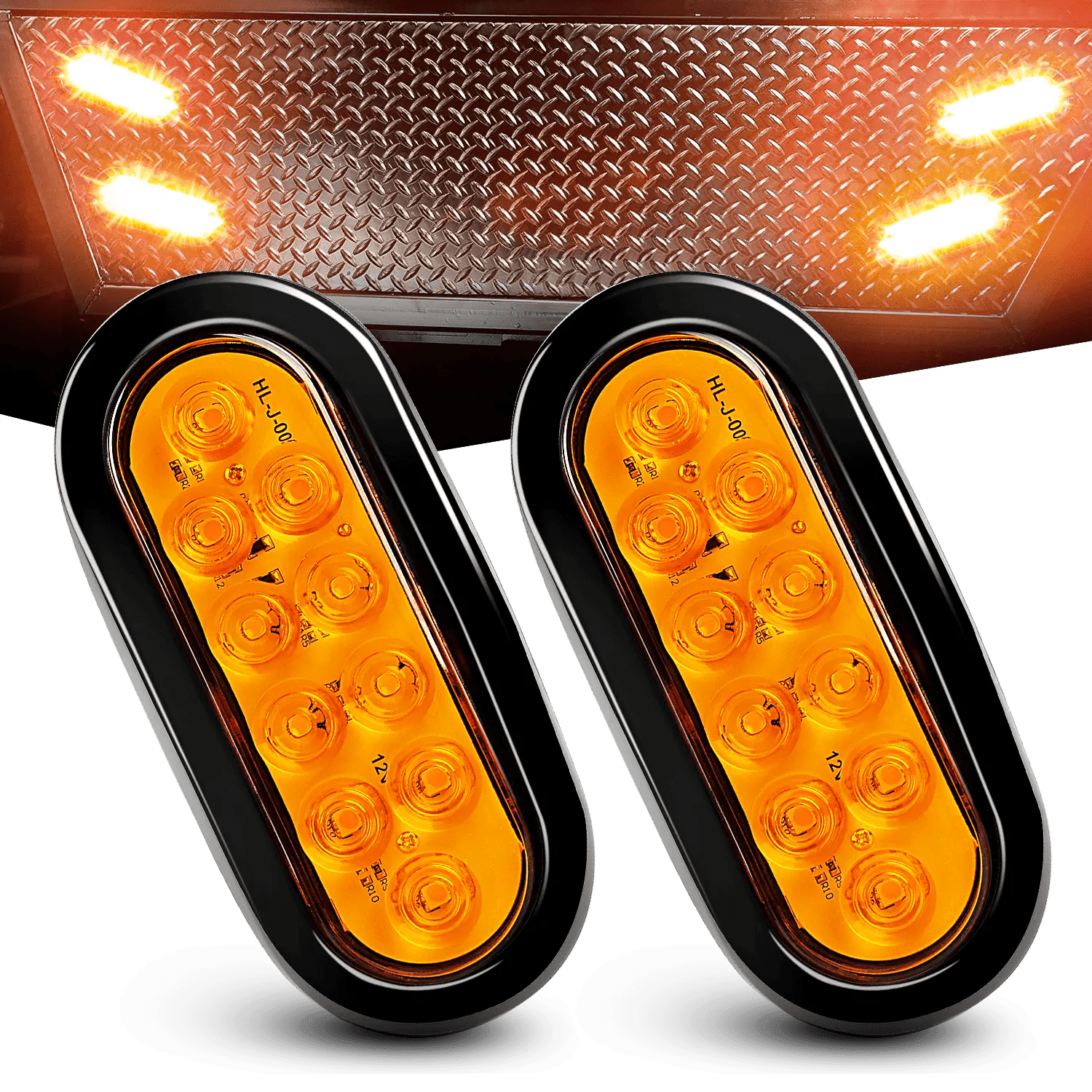 Trailer Light 6" Oval Amber LED Trailer Tail Lights (Pair)