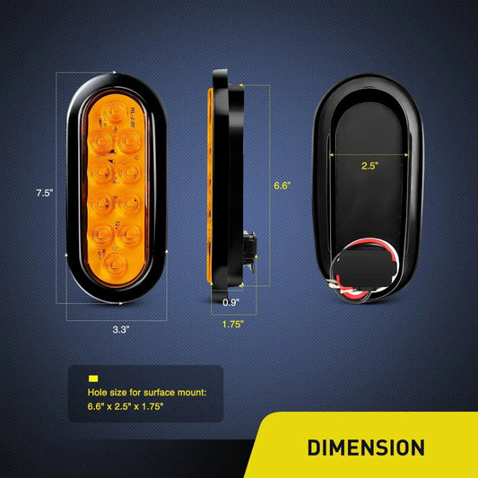 6" Oval Amber LED Trailer Tail Lights (Pair) Nilight