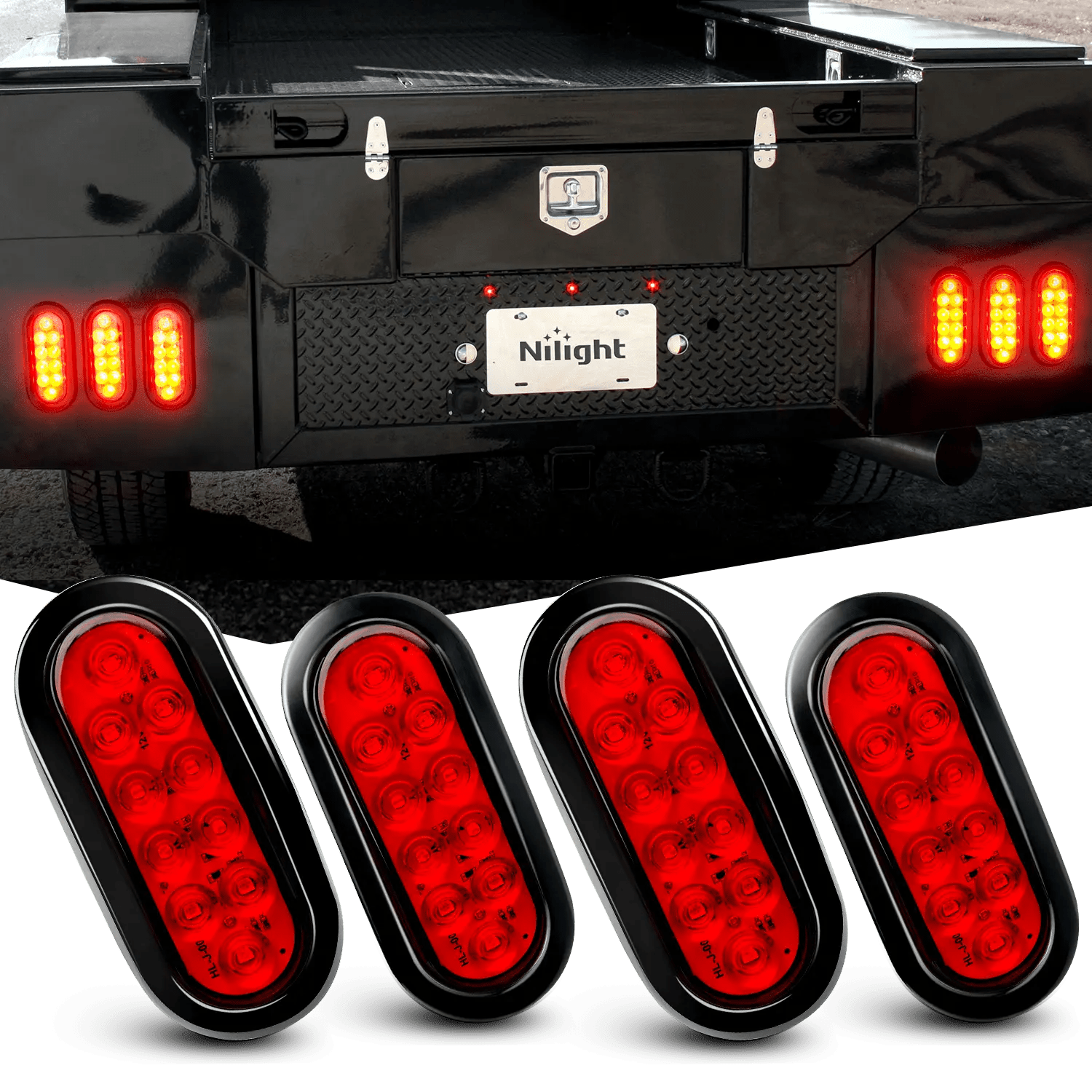 Trailer Light 6" Oval Red LED Trailer Tail Lights (2 Pairs)