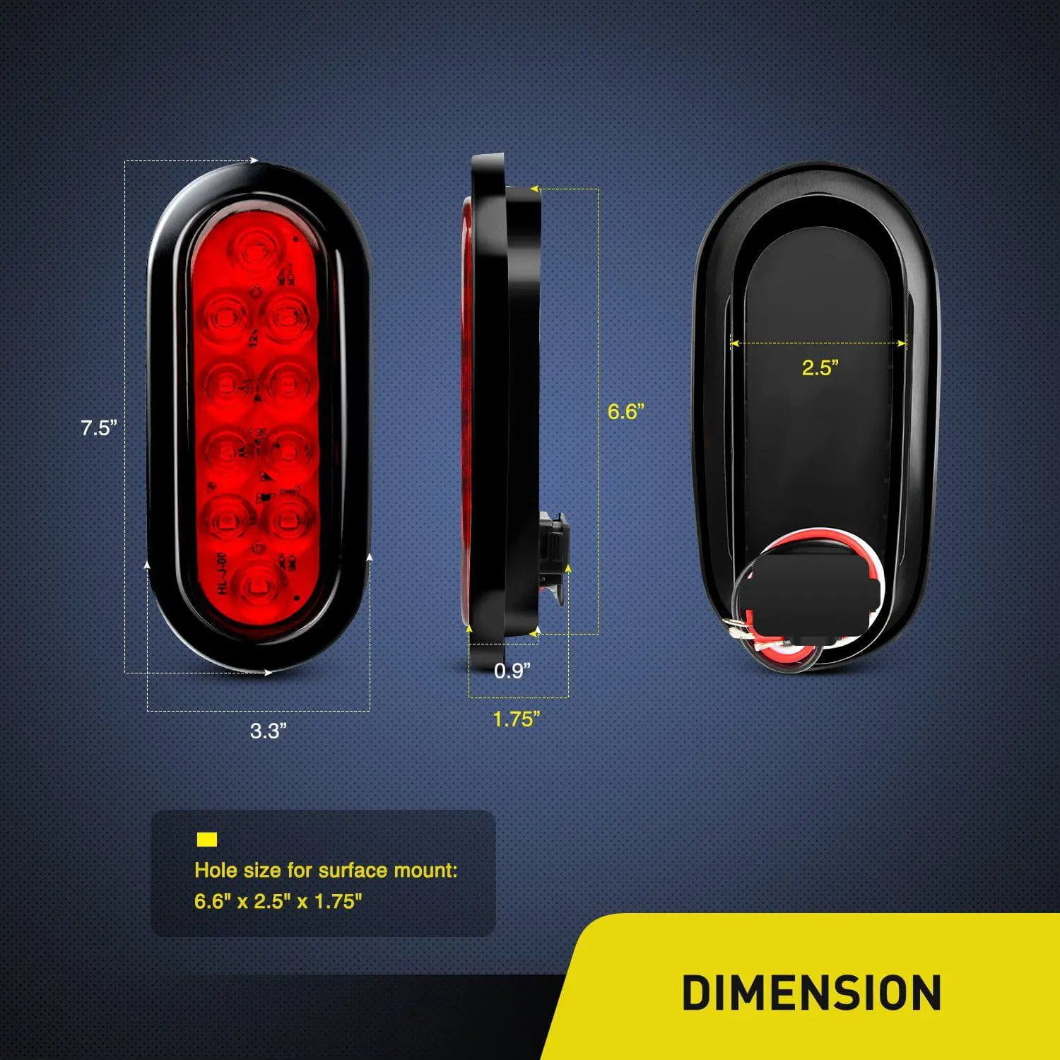 Trailer Light 6" Oval Red LED Trailer Tail Lights (2 Pairs)