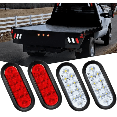 Trailer Light 6" Oval Red White LED Trailer Tail Lights (2 Pairs)