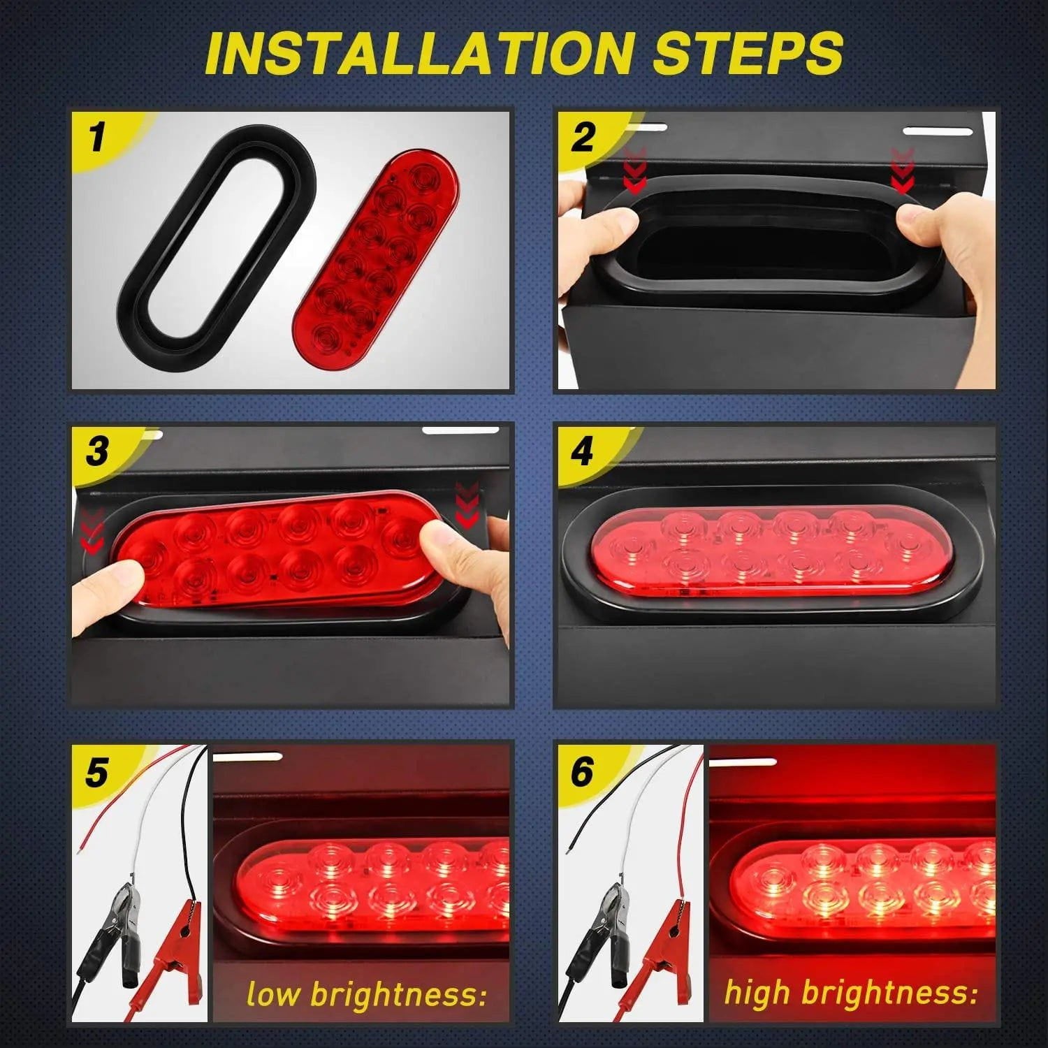 Trailer Light 6" Oval Red White LED Trailer Tail Lights (2 Pairs)