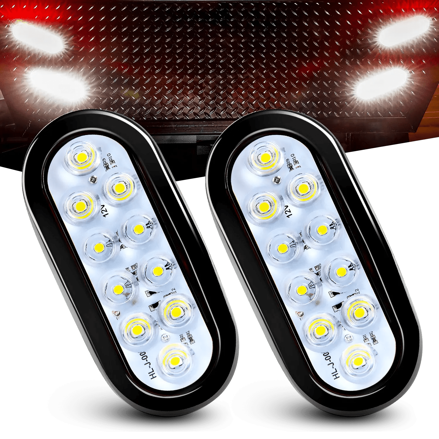 Set Of 6 Oval White Surface Mount LED Lights For RV Trailer - IP67 Waterproof Tail & Reverse Lights