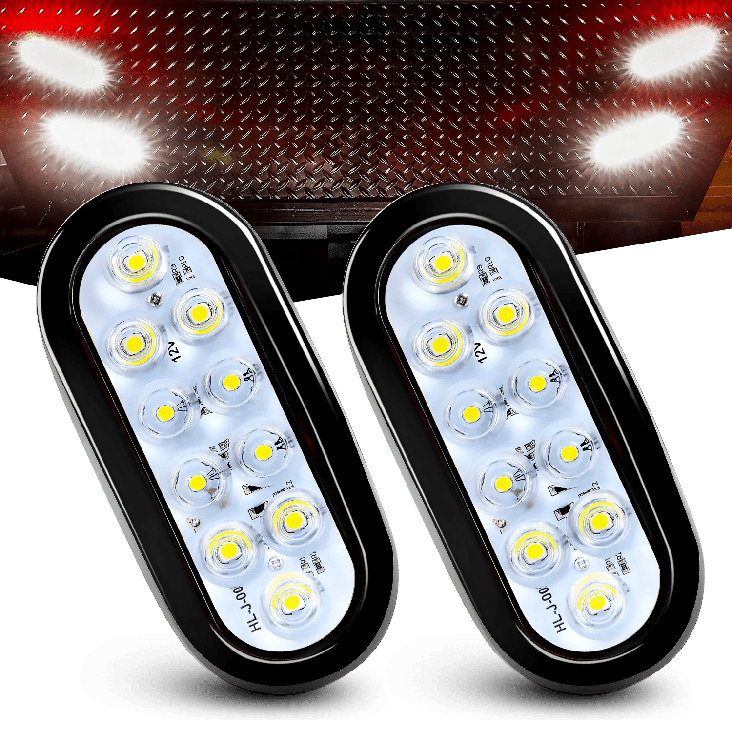 Trailer Light 6" Oval White LED Trailer Tail Lights (Pair)