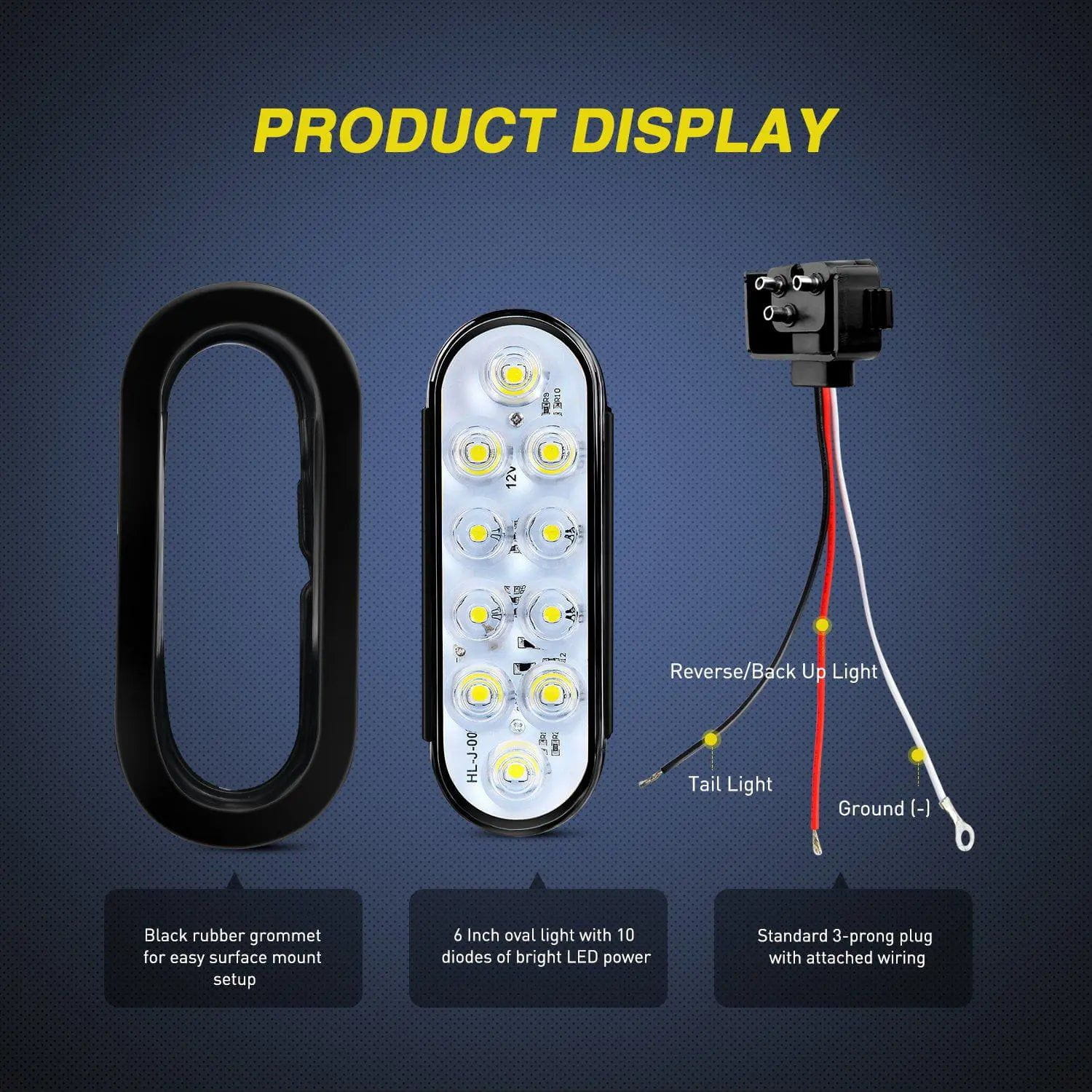 Nilight 2-Pack 6-Inch Oval LED Trailer Tail Lights - Red/White, 23 LEDs, IP67 Waterproof - TL-163