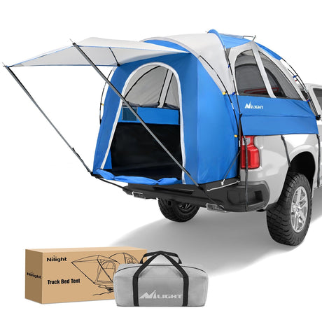 Trunk Bed Cover Truck Bed Tent 5.0-5.5FT Pickup Truck Tents with Removable Awning Waterproof PU2000mm Double Layer Rainfly Storage Bag 2-Person Sleeping Tailgate Bed Tents for Camping Travel Outdoor,Blue Grey
