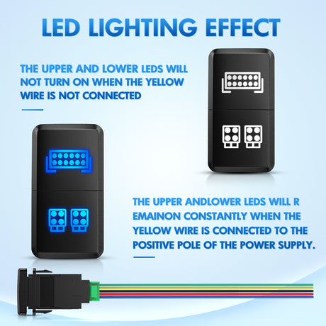 Nilight LED Light BAR & LED Work Lights Dual Push Button Switch 12V ON Off Switches with Connector Wire Kit 1.54Inch x 0.83Inch Replacement for Toyota Tacoma Tundra 4Runner FJ Cruiser Hilux Fortuner